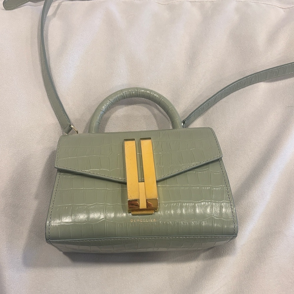 DeMellier Sage Croc-Embossed Mini Bag with Gold Accent